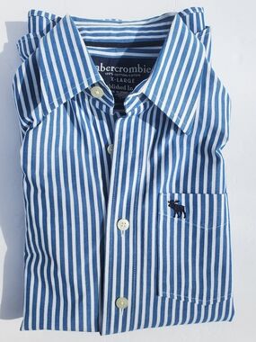 Abercrombie Men's XL Striped Button-Up Shirt Blue White Cotton Long Sleeve